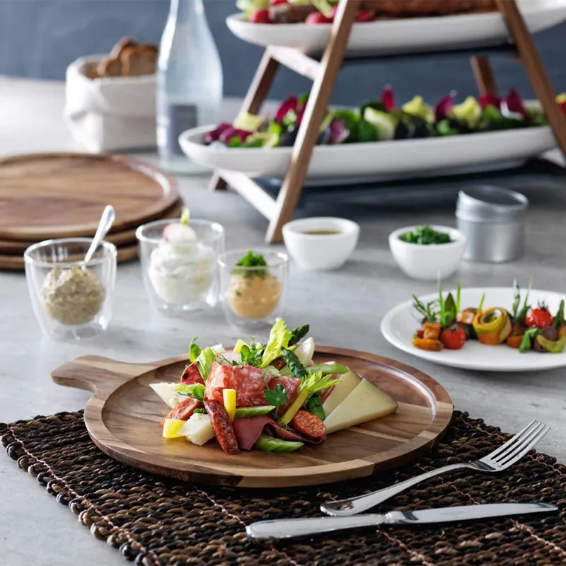 Round Acacia Wood Serving Plate Charcuterie Board Beaf Board