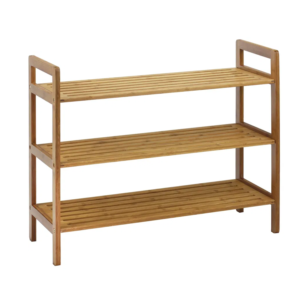 3-Tier Long Natural Bamboo Shoe Rack for Living Room