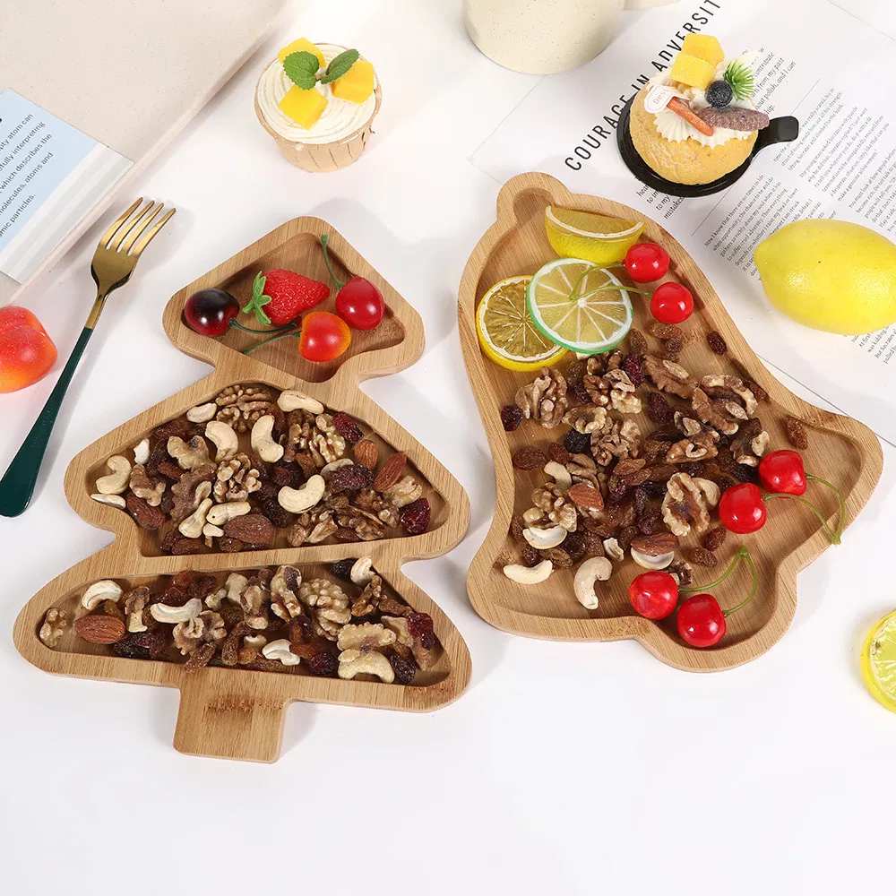 Wholesale Christmas Tree Wooden Serving Tray Bamboo Plate for Charcuterie / Dessert