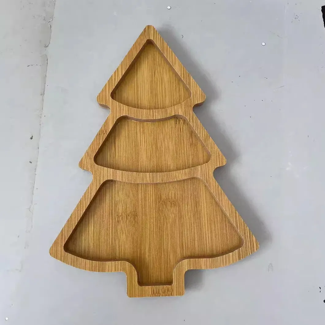 Wholesale Christmas Tree Shaped Bamboo Food Tray Set Serving Plate for Restaurant