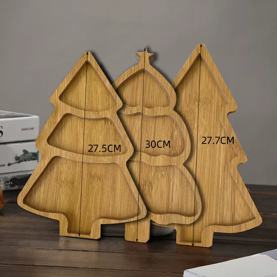 Wholesale Christmas Tree Shaped Bamboo Food Tray Set Serving Plate for Restaurant