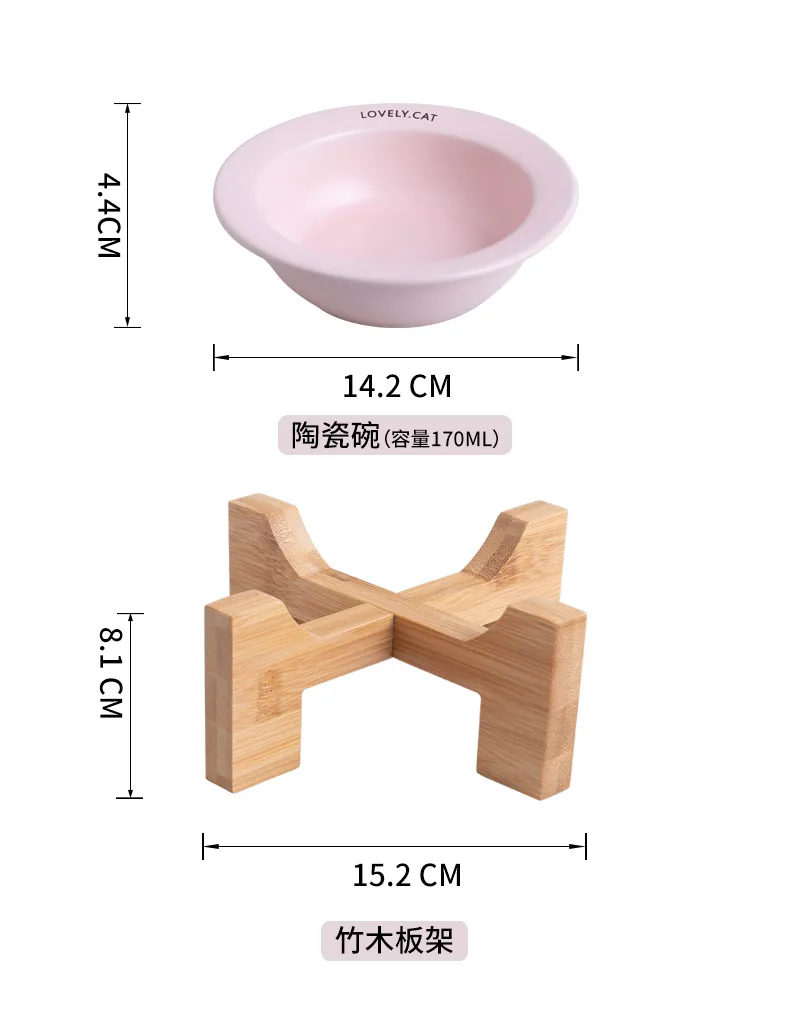 Dog Supplies Pet Ceramic Food Bowl with Wooden Rack