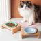 Ceramic Pet Bowl Dog Cat Food Water Bowl / Plate with Bamboo Wooden Stand