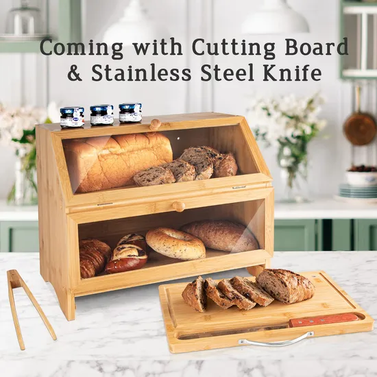 2-Tier Large Capacity Food and Bread Storage Bin Bread Box for Kitchen Counter