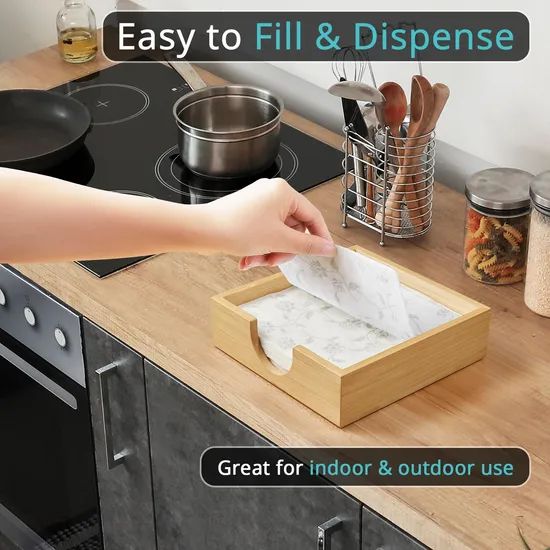 Square Bamboo Napkin Holder for Kitchen