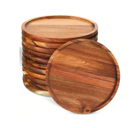 Round Acacia Wooden Nuts Fruit Snack Appetizer Serving Tray Plate