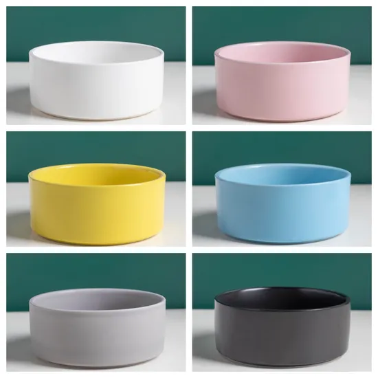 Pet Products Ceramic Cat Dog Food Water Feeding Bowl with Bamboo Wooden Stand