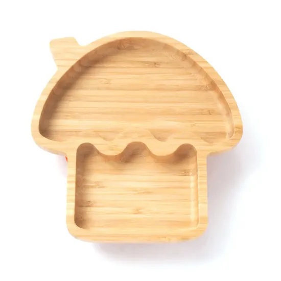 House Shape Non-Toxic Natural Bamboo Baby Plate with Suction