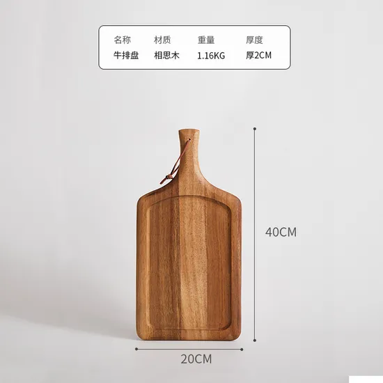 Natural Paddle Shape Acacia Wood Board Serving Tray with Handle