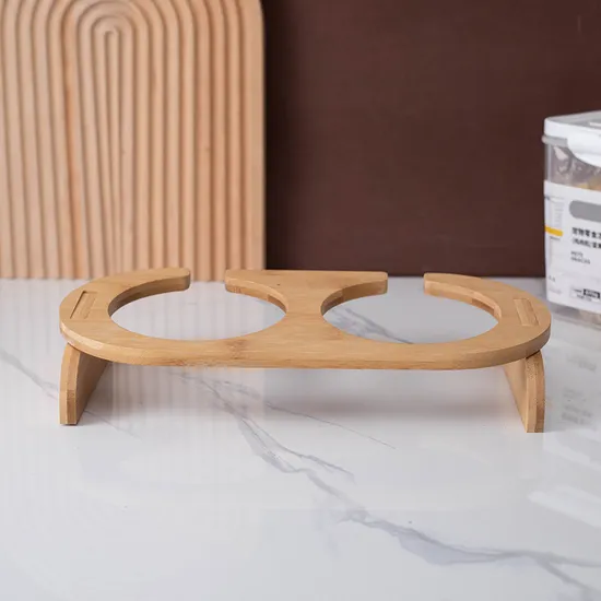 No Spill Ceramic Pet Bowl Dish with Wood Stand Ceramic Double Pet Bowl for Dog Cat