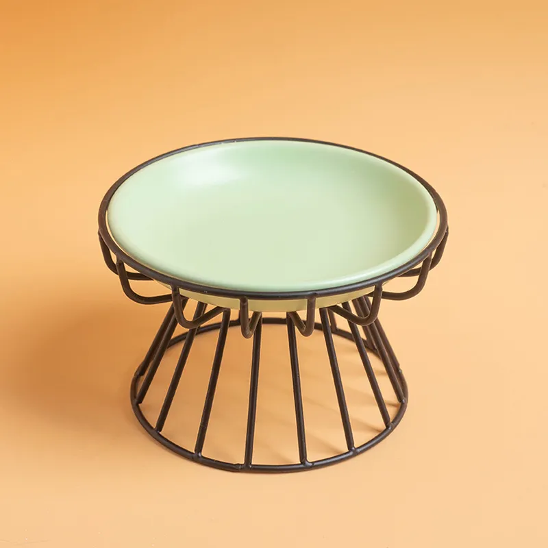 Metal High-Foot Neck-Protecting Ceramic Pet Water Bowl for Cats and Dogs