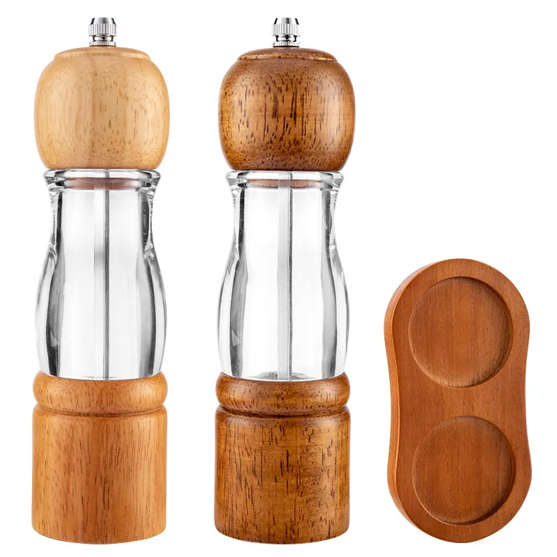 Stylish Versatile Rubber Wood Pepper and Salt Grinder for Kitchen
