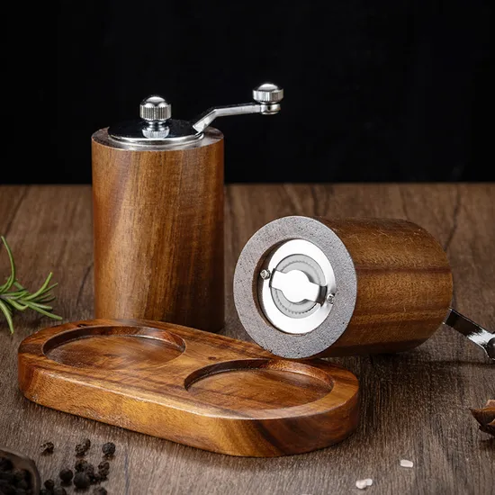 Hand-Cranked Acacia Wood Pepper Grinder Vase with Tray