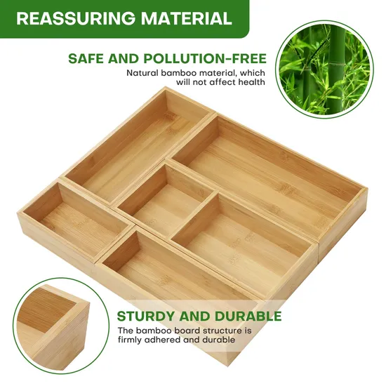 5 - Piece Bamboo Drawer Organizer Set Bamboo Storage Box for Bathroom, Kitchen & Office