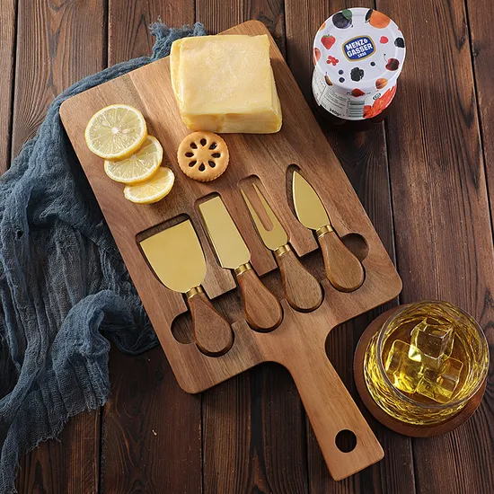 Personalized Acacia Wood Charcuterie Board Cheese Board with Handles and 4 Knives
