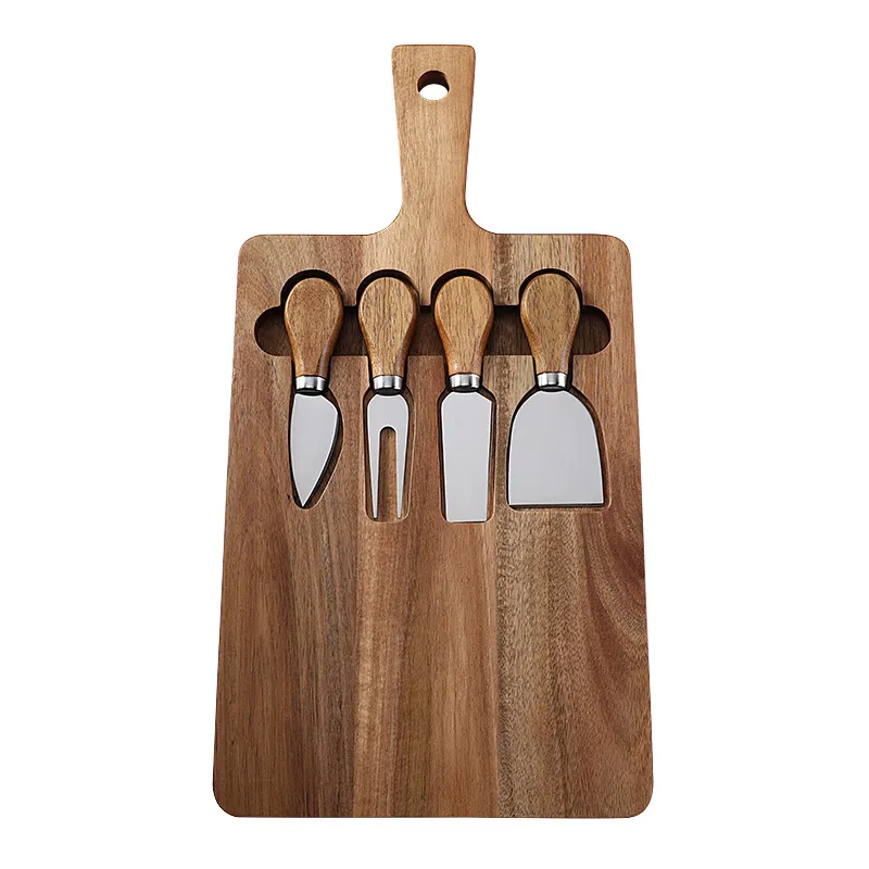 Personalized Acacia Wood Charcuterie Board Cheese Board with Handles and 4 Knives