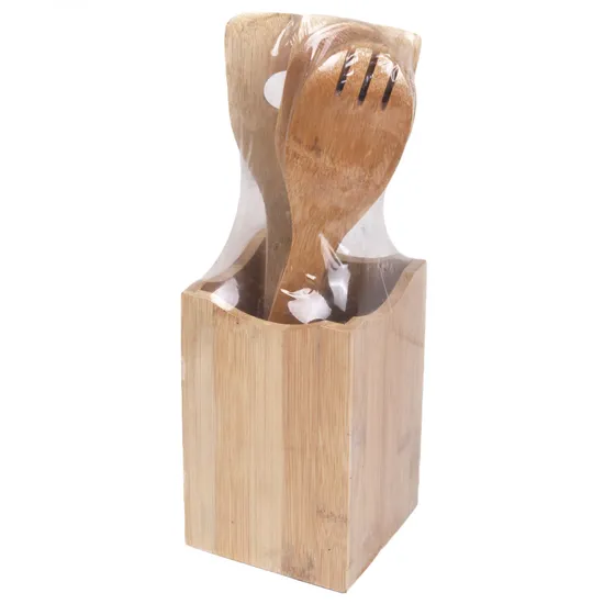 Personalize Square Bamboo Holder and Kitchen Utensils Set for Kitchen