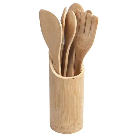 Natural Living Bamboo Kitchen Utensil Set with Holder