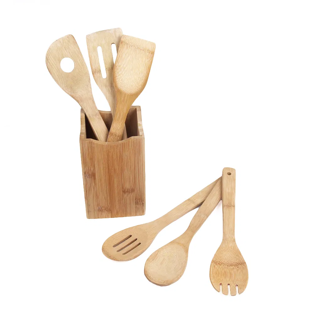 Personalize Square Bamboo Holder and Kitchen Utensils Set for Kitchen