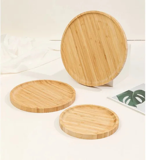 Round Bamboo Serving Tray Bamboo Plate Set of 3 for Coffee Table and Charcuterie