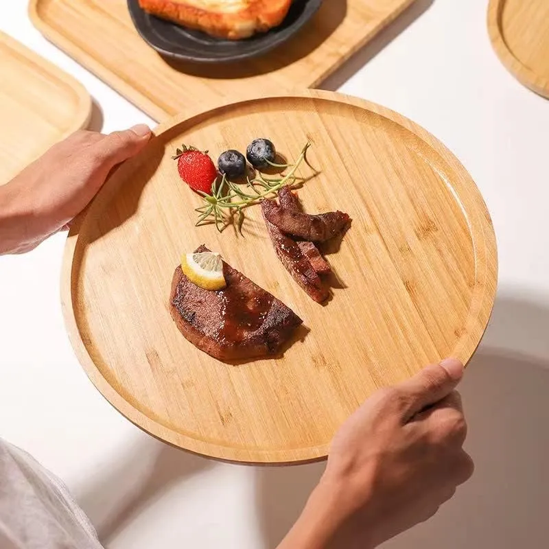 Round Bamboo Serving Tray Bamboo Plate Set of 3 for Coffee Table and Charcuterie