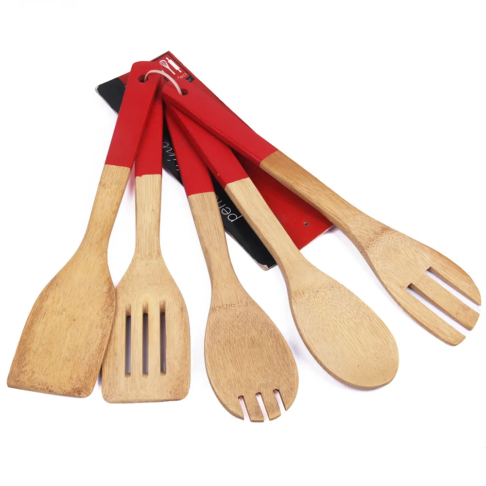 Custom Read Color Bamboo Kitchen Tools Set of 5 for Kitchen