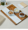 Acacia Wood Serving Board with Marble and 3 Ceramic DIP Cups