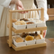 2-Layer Bamboo Dessert Fruit Rack with Handle and 12 PCS Ceramic Bowls