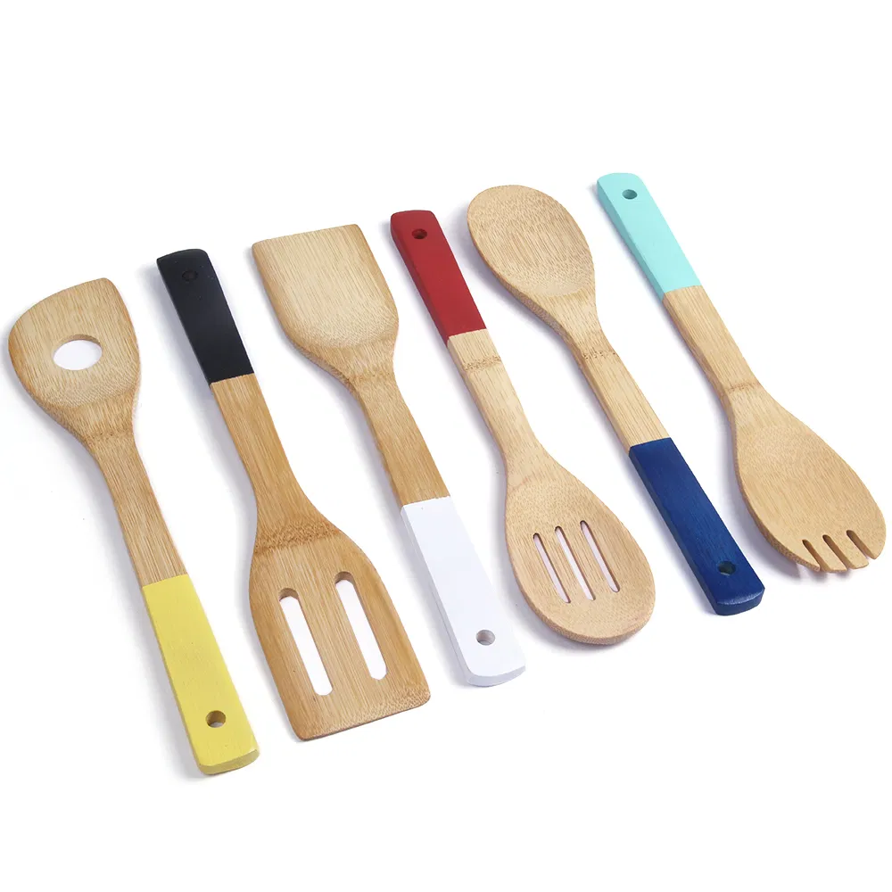 Wholesale Colorful Bamboo Cooking Utensils Set for Christmas Gift