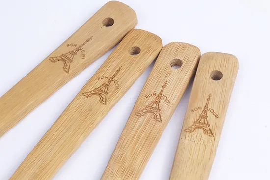 Custom Lasered Bamboo Slotted Spoon and Spatula for Kitchen