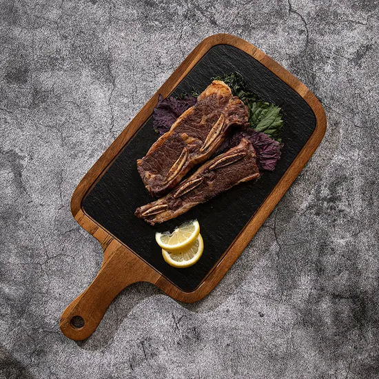 Acacia Wood Serving Platter with Black Slate Inlay and Handle