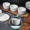 Acacia Wooden Tray with 3 White Ceramic Soup Bowls in a Chip and DIP Set