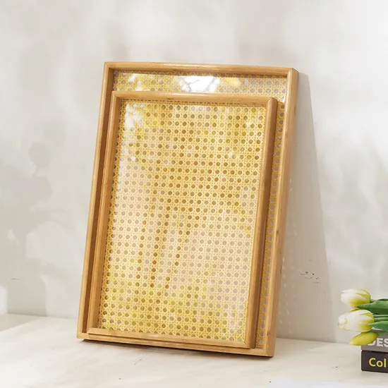 Round Shape Rattan Weave Bamboo Tea Tray for Home, Hotel and Living Room