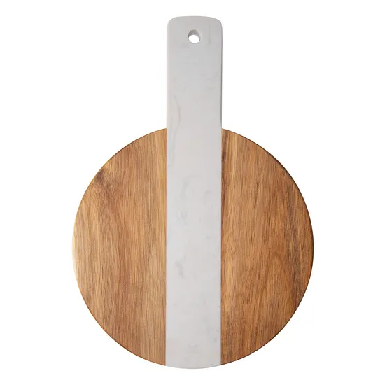 Patchwork Color Handheld Acacia Wood Marble Chopping Board for Steak, Bread, Fruit