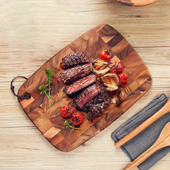 Custom End Grain Wood Cutting Board with Leather Rope