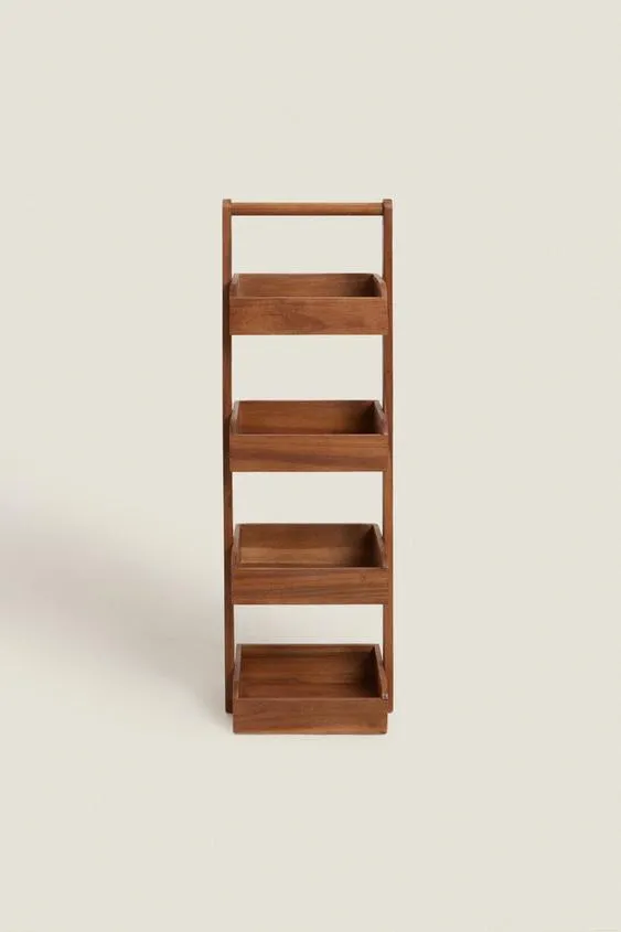Versatile 4-Tier Floor Standing Acacia Wood Storage Rack for Bathroom and Living Room