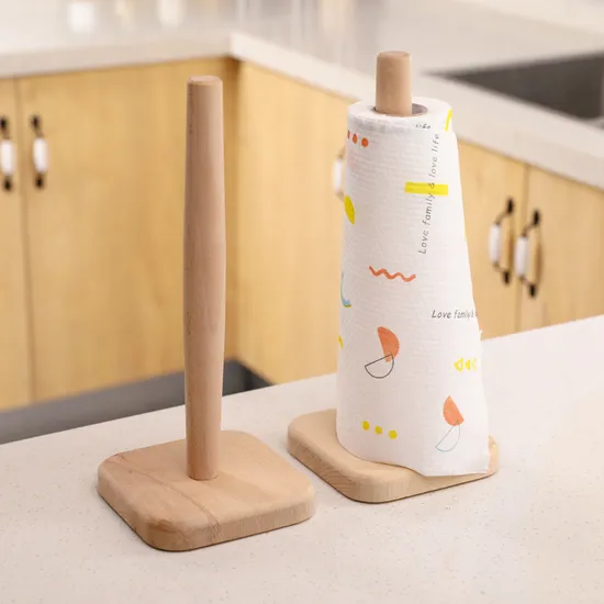 Beech Wood Suction Bathroom Toilet Paper Holder with Roll Paper Stand Organizer