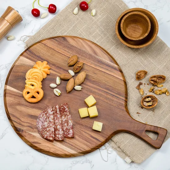 Most Popular Kitchenware Custom Solid Wood Chopping Board with Handle