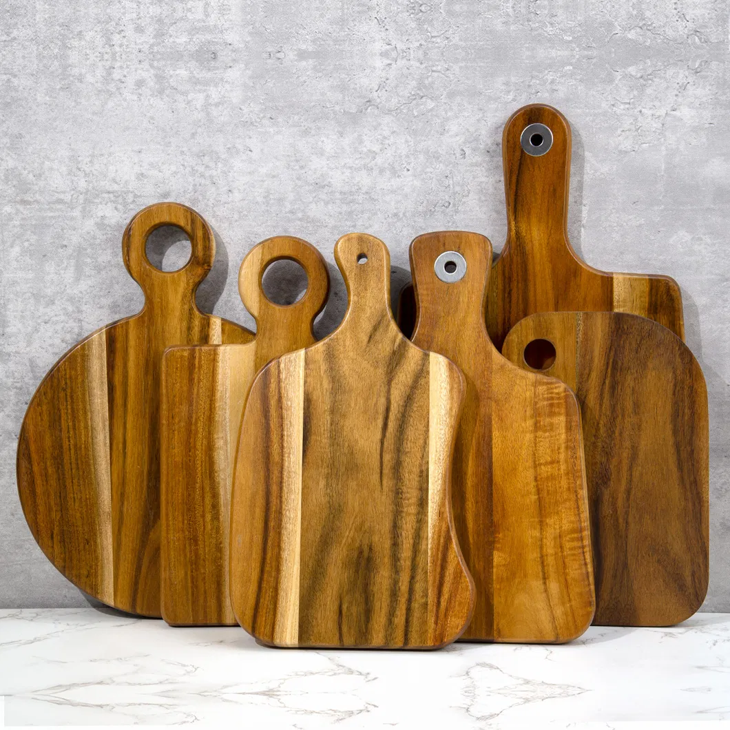 Professional Manufacturer Acacia Wood Serving Cutting Board with Handle