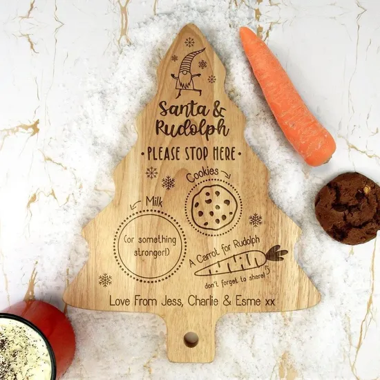 Personalized Engraved Christmas Tree Shape Wood Cutting Board