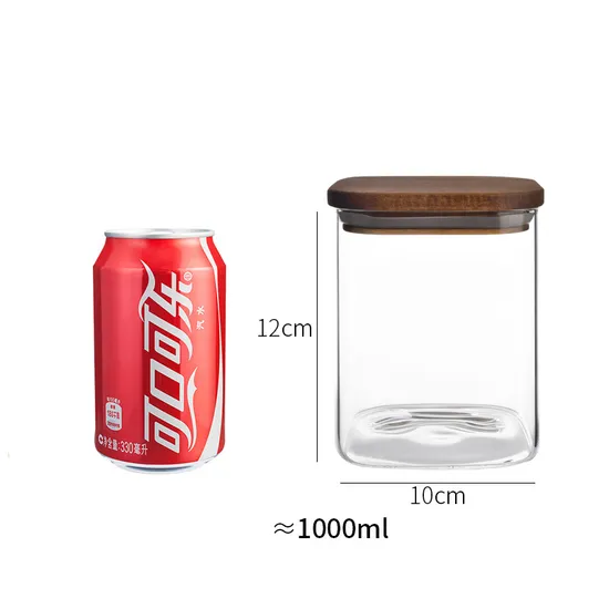 Clear Decorative Glass Organizer Bottle Canister Pantry Jar with Air Tight Wooden Lid