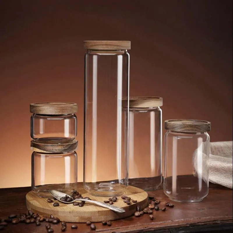 Glass Storage Jars with Wood Lid Food Storage Containers