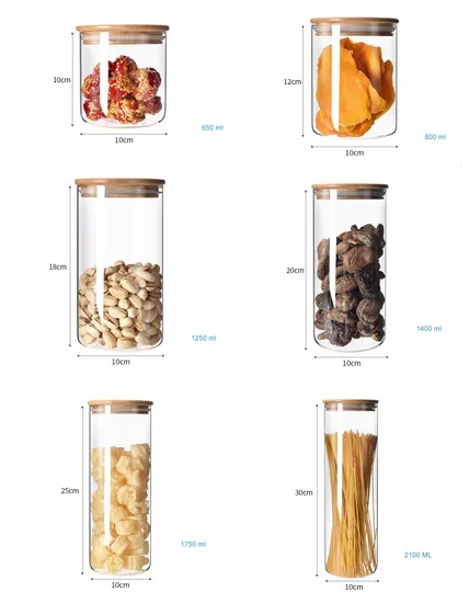 Clear Round Borosilicate Glassware Candy Pasta Cookie Food Packaging Container with Bamboo Lids