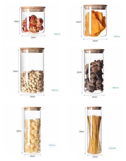 Clear Round Borosilicate Glassware Candy Pasta Cookie Food Packaging Container with Bamboo Lids