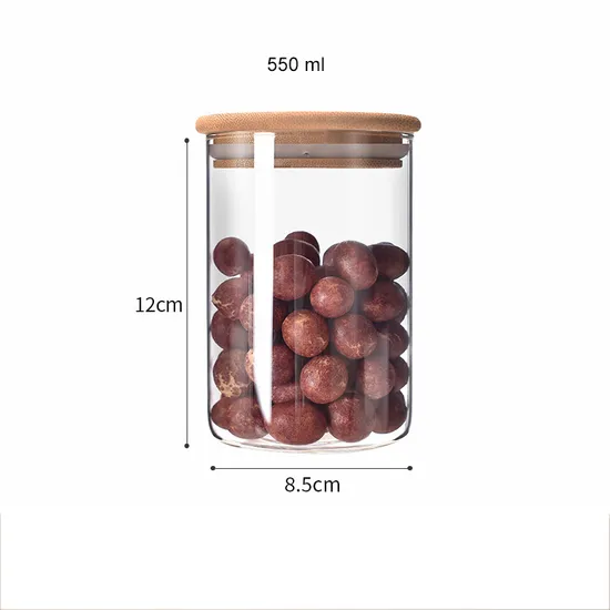 450ml 550ml 750ml 900ml Round Glass Food Storage Container Jar with Bamboo Wood Lid