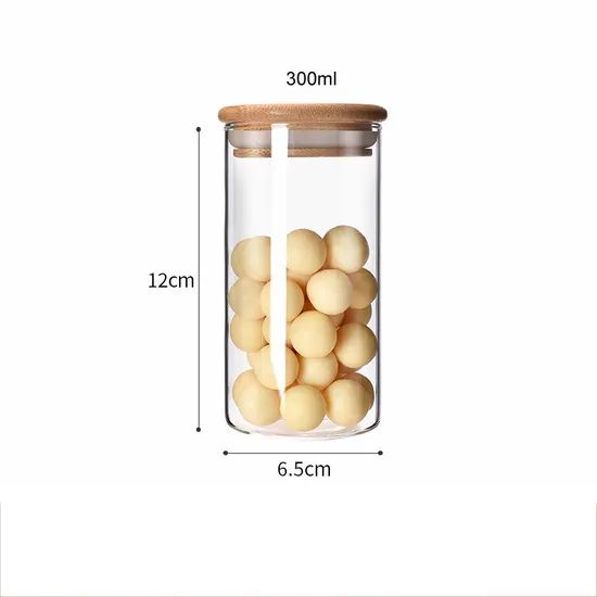 Wholesale Borosilicate Glass Jar with Bamboo Wood Lid for Coffee Candy Tea Nuts Storage