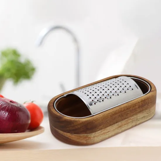 Stainless Steel Cheese Grater with Wood Container Hand Grater Mini Grater