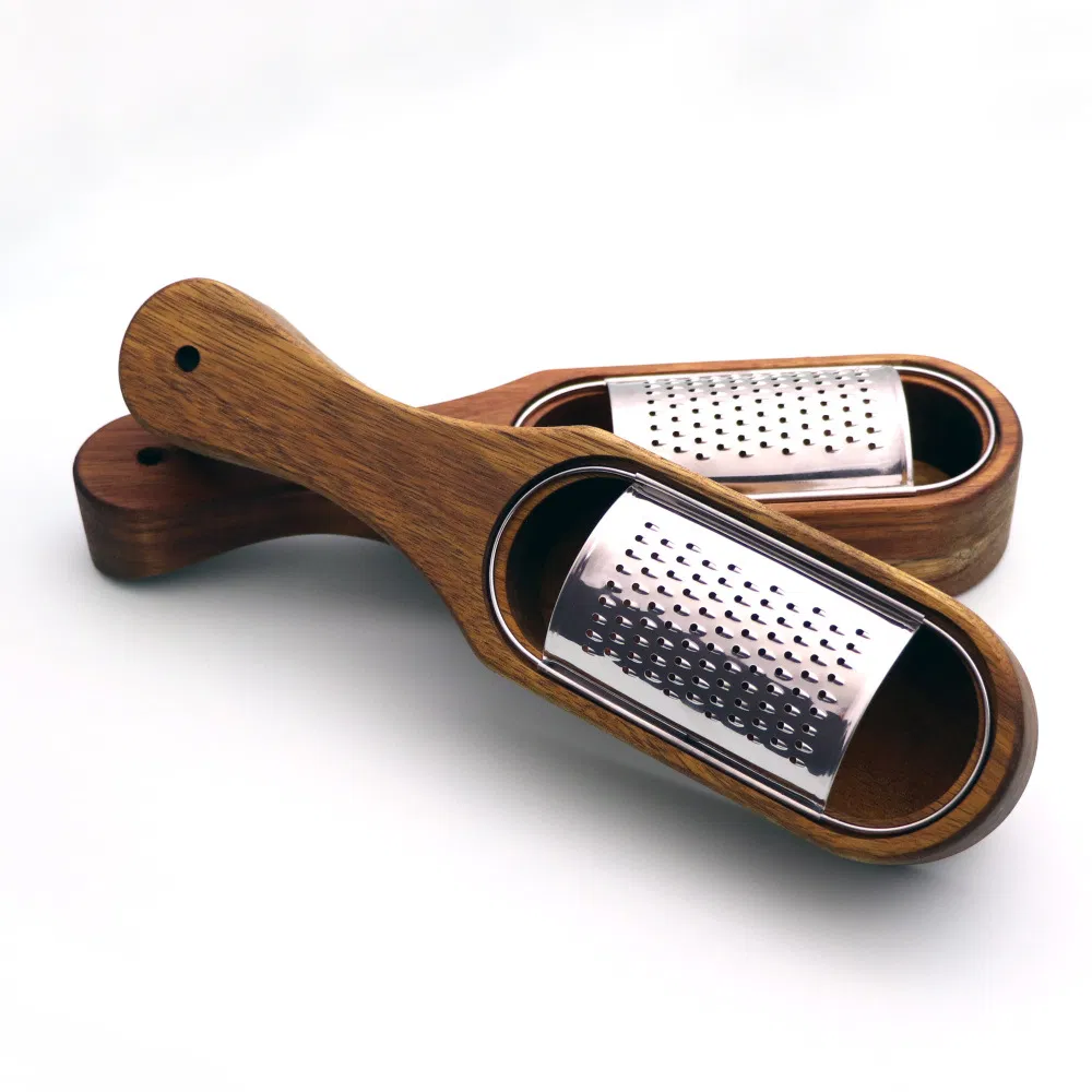 Stainless Steel Cheese Grater with Wood Container Hand Grater Mini Grater