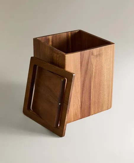 Luxury Acacia Wood Storage Box Wood Trash Can Dust Bin for Home