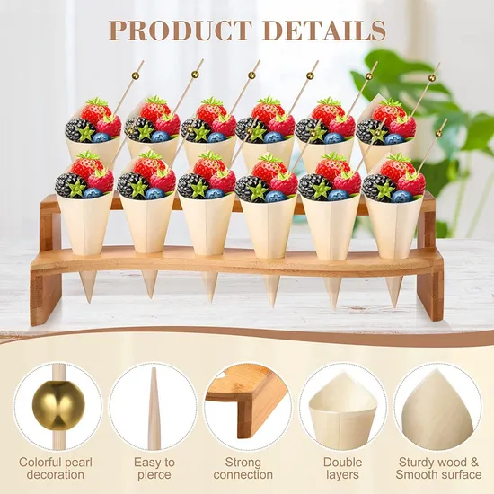 Household Bamboo Wooden Desktop Storage Shelf Party Banquet Dessert Shelf Food Cones Holders